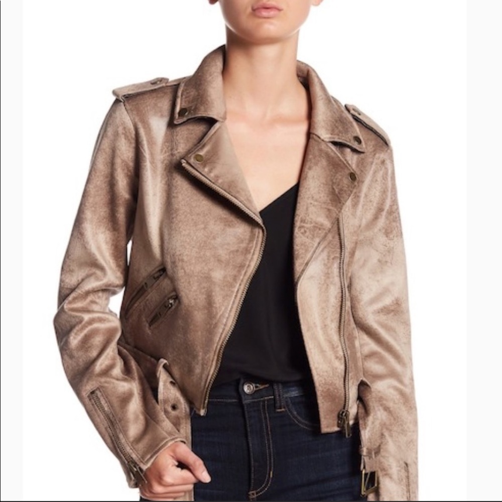 BNCI Luxe Faux Suede Medium Jacket Tan Cropped Distressed Camel